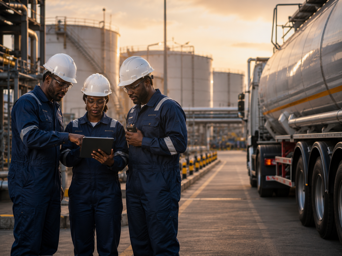 Petroleum professionals using digital tools to coordinate tanker and depot operations